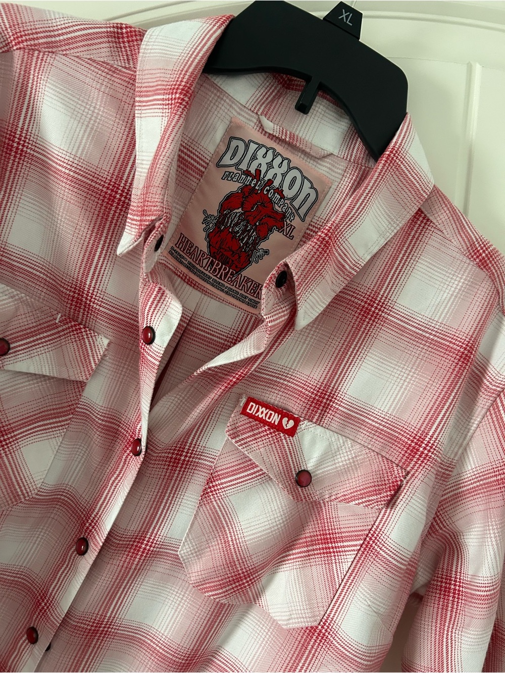 Dixxon Flannel "Heartbreaker" Men's X-LARGE Pink Plaid Valentine Button Shirt